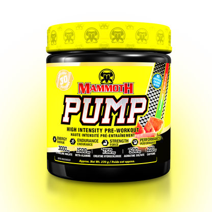 MAMMOTH PUMP - Fully Loaded powerful pre-workout formula with scientifically researched ingredients in effective doses, for Extreme Energy and endurance, high intensity workouts; Hard Muscle Gains and Massive Muscle Pumps! HIGH INTENSITY ENDURANCE STRENGTH. MEN WOMEN. Preworkout Supplement Canada. Watermelon PREWORKOUT 