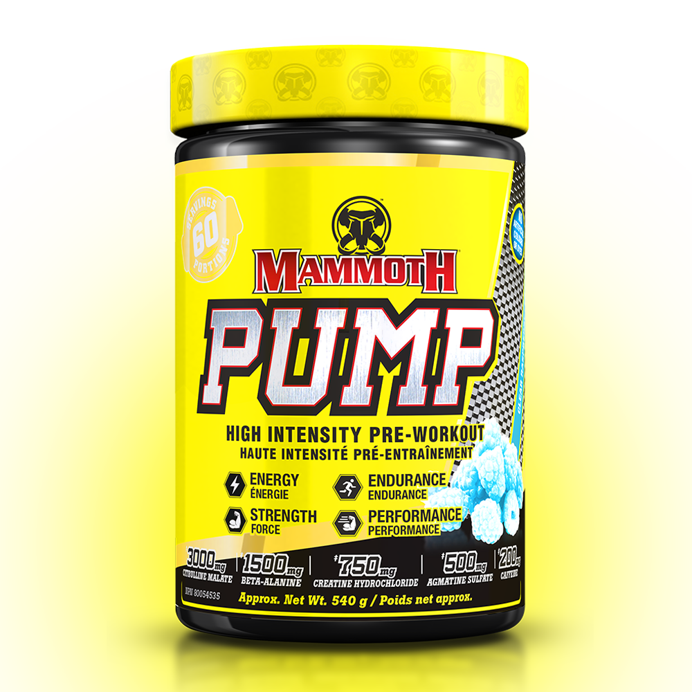 MAMMOTH PUMP - Fully Loaded powerful pre-workout formula with scientifically researched ingredients in effective doses, for Extreme Energy and endurance, high intensity workouts; Hard Muscle Gains and Massive Muscle Pumps! HIGH INTENSITY ENDURANCE STRENGTH. MEN WOMEN. Preworkout Supplement Canada. Best PREWORKOUT. Clear Raspberry flavour.  No artificial colours.