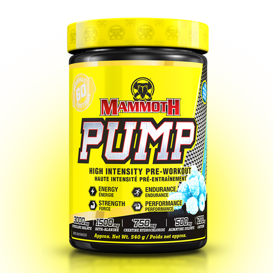 MAMMOTH PUMP - Fully Loaded powerful pre-workout formula with scientifically researched ingredients in effective doses, for Extreme Energy and endurance, high intensity workouts; Hard Muscle Gains and Massive Muscle Pumps! HIGH INTENSITY ENDURANCE STRENGTH. MEN WOMEN. Preworkout Supplement Canada. Best PREWORKOUT. Clear Raspberry flavour.  No artificial colours.