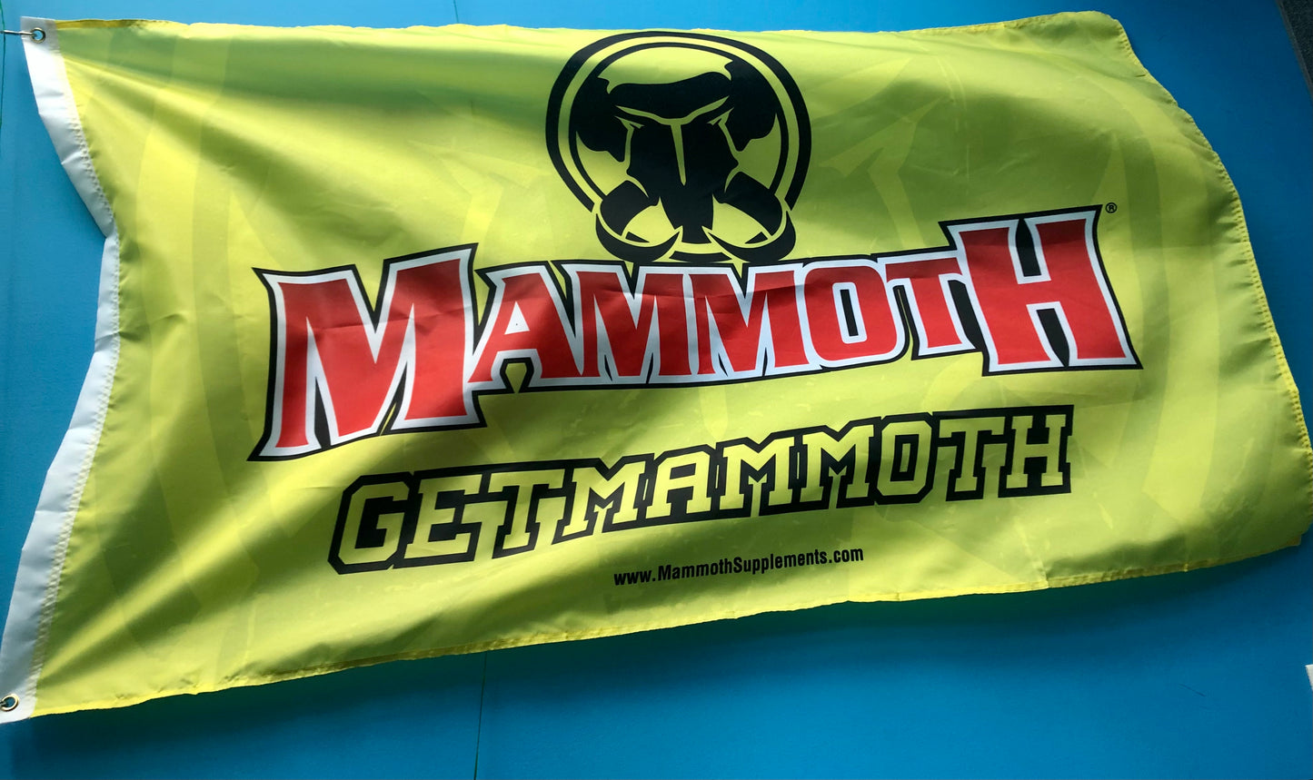 Classic Yellow & Red Mammoth Banner / Flag for your Barbell Rack, Home Workout Station - Fitness Banner. 3 feet x 5 feet - 24" x 36 "