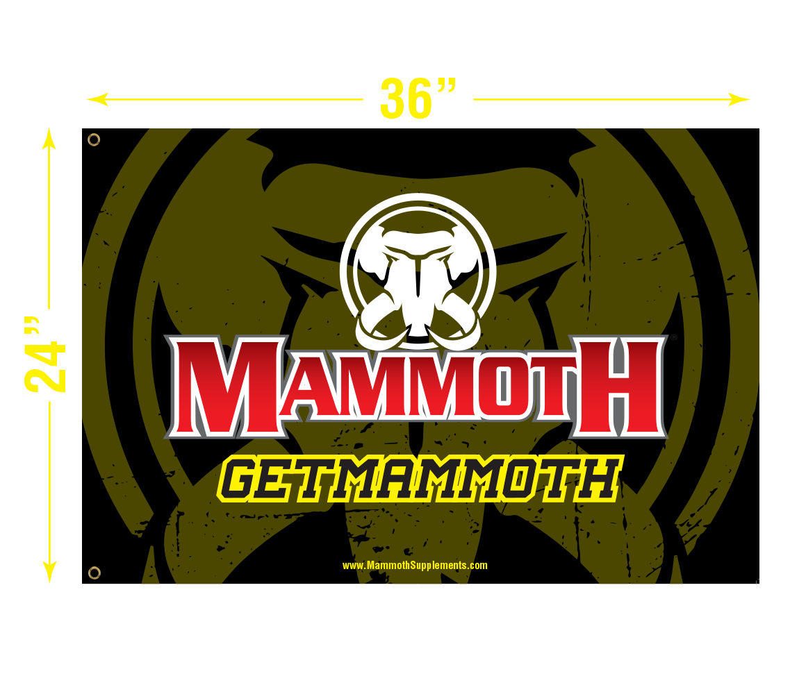 This Black & Red Mammoth Banner / Flag for your Barbell Rack, Home Workout Station - Fitness Banner. 3 feet x 5 feet - 24" x 36 "