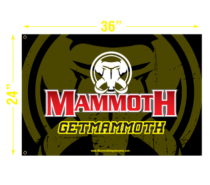 This Black & Red Mammoth Banner / Flag for your Barbell Rack, Home Workout Station - Fitness Banner. 3 feet x 5 feet - 24" x 36 "