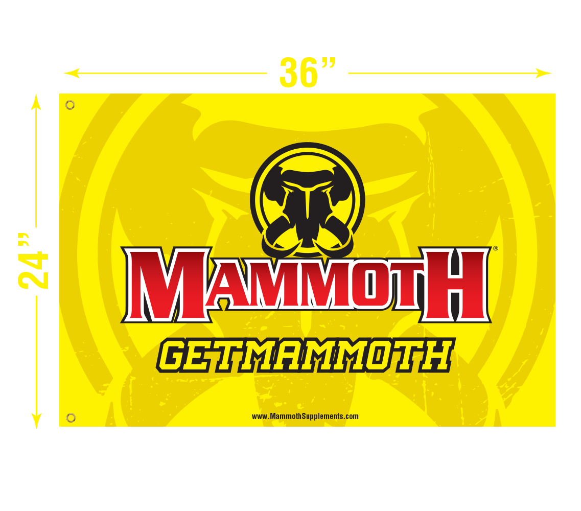 Classic Yellow & Red Mammoth Banner / Flag for your Barbell Rack, Home Workout Station - Fitness Banner. 3 feet x 5 feet - 24" x 36 "