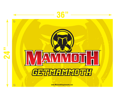 Classic Yellow & Red Mammoth Banner / Flag for your Barbell Rack, Home Workout Station - Fitness Banner. 3 feet x 5 feet - 24" x 36 "