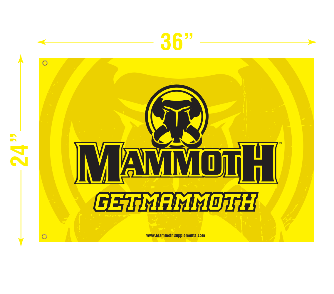 Yellow & Black Mammoth Banner / Flag for your Barbell Rack, Home Workout Station - Fitness Banner. 3 feet x 5 feet - 24" x 36 "
