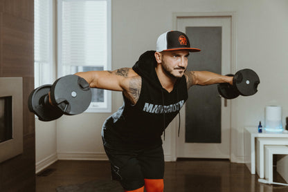 Mammoth Classic Sleeveless Hoodie with sleek cut can be worn in or outside of the gym. This will become a staple. Comfort. Style. Weight training. Workouts. Bodybuilding. Men's Fitness Apparel. Tank. Canada. MAMMOTH APPAREL Home Workout. Weights. Mammoth Switch Adjustable Dumbbells. 