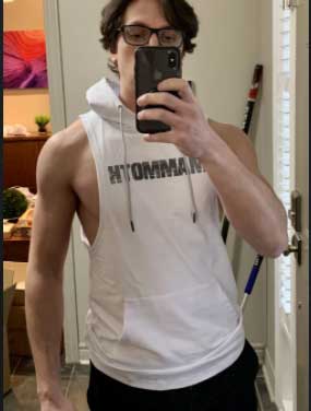 MAMMOTH White drop Sleeveless Hoodie. Show off your hard work at the gym or home workout. Weight training apparel. Bodybuilding. Men's Fitness Apparel. Canada. Men's training tank.  Edit alt text